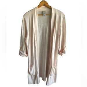 Chico’s, bamboo long cardigan, size large chicos size 2, light pink